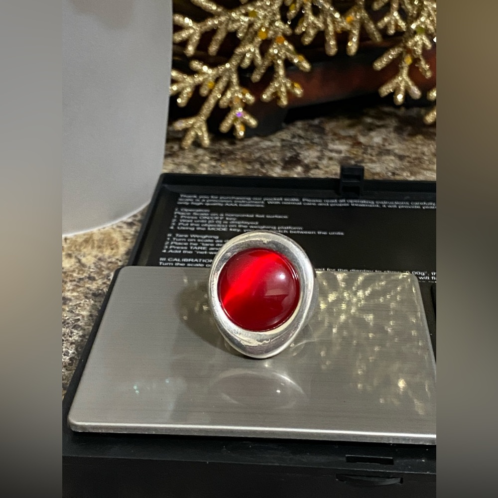 Antique Sterling Silver Deep Ruby Red Unisex Stat… - image 1